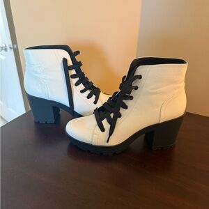 White Ankle Boots with Black Accents: NWOT